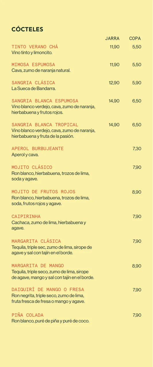 Carta de bebidas, página 1