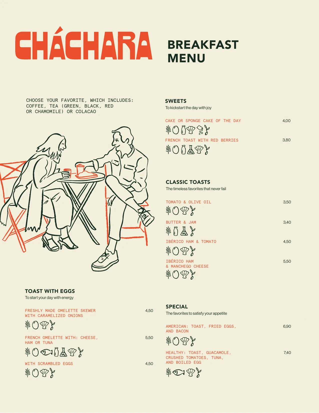 Breakfast menu, page 1